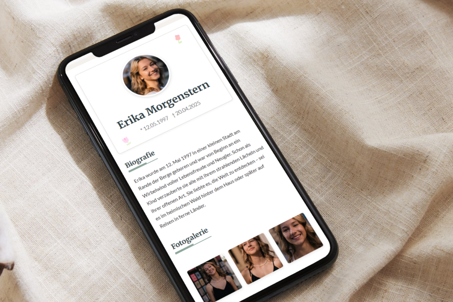 Gedenkseite auf einem Smartphone